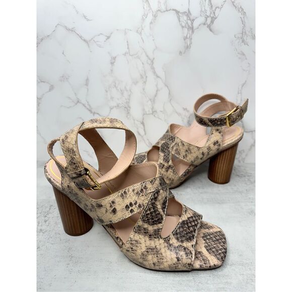 Cole Haan Sandals Womens Size 11B Leather Snakeskin Print Ankle Strap Heels New - Picture 1 of 11